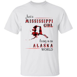 Just A Mississippi Girl Living In An Alaska World T-shirt - T-shirt Born Live Plaid Red Teezalo