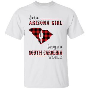 Just An Arizona Girl Living In A South Carolina World T-shirt - T-shirt Born Live Plaid Red Teezalo