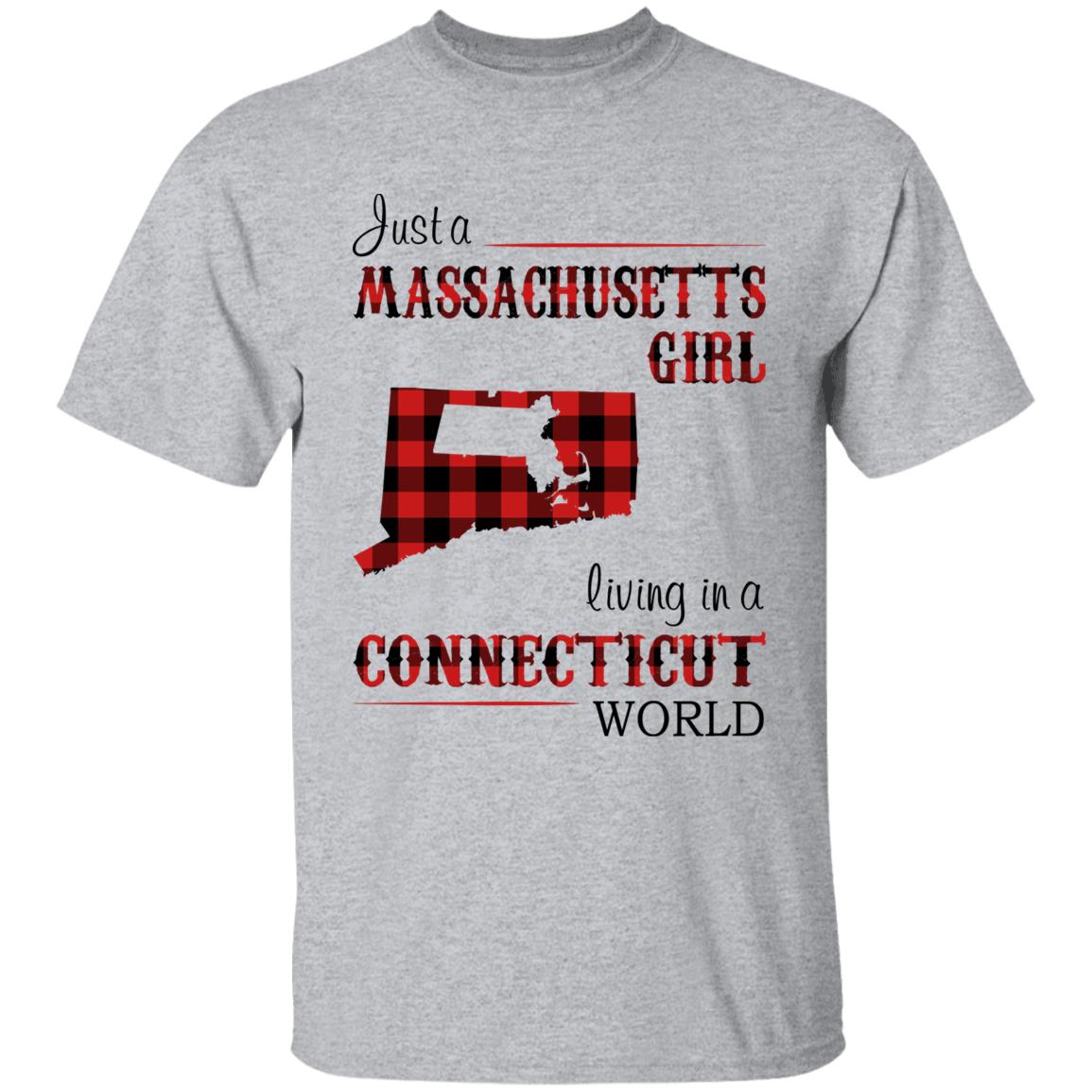 Just A Massachusetts Girl Living In A Connecticut World T-shirt - T-shirt Born Live Plaid Red Teezalo