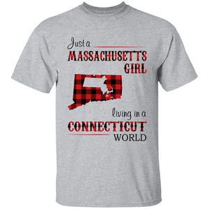 Just A Massachusetts Girl Living In A Connecticut World T-shirt - T-shirt Born Live Plaid Red Teezalo