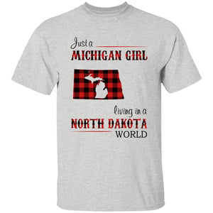 Just A Michigan Girl Living In A North Dakota World T-shirt - T-shirt Born Live Plaid Red Teezalo