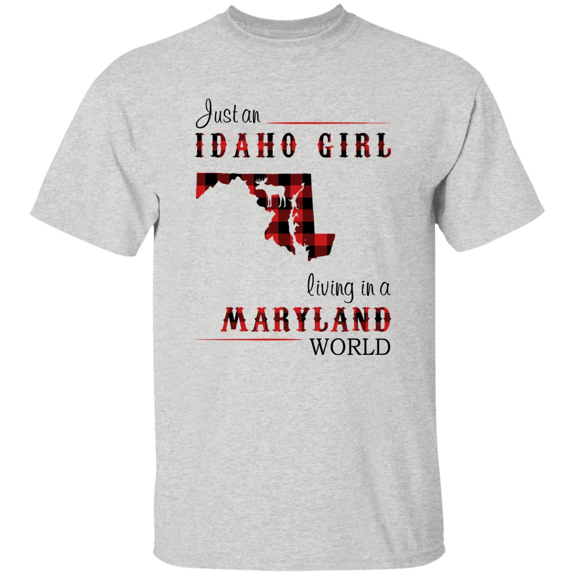 Just An Idaho Girl Living In A Maryland World T-shirt - T-shirt Born Live Plaid Red Teezalo