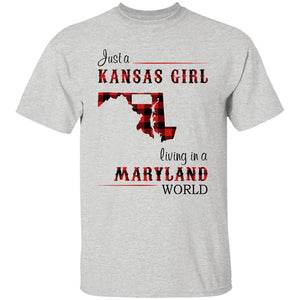 Just A Kansas Girl Living In A Maryland World T-shirt - T-shirt Born Live Plaid Red Teezalo