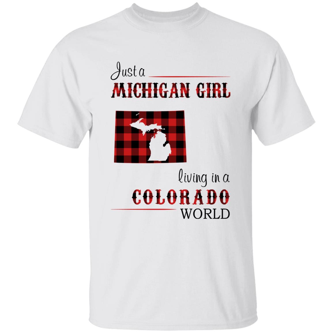 Just A Michigan Girl Living In A Colorado World T-shirt - T-shirt Born Live Plaid Red Teezalo