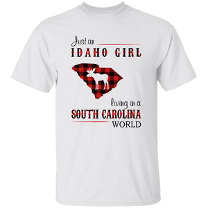 Just An Idaho Girl Living In A South Carolina World T-shirt - T-shirt Born Live Plaid Red Teezalo