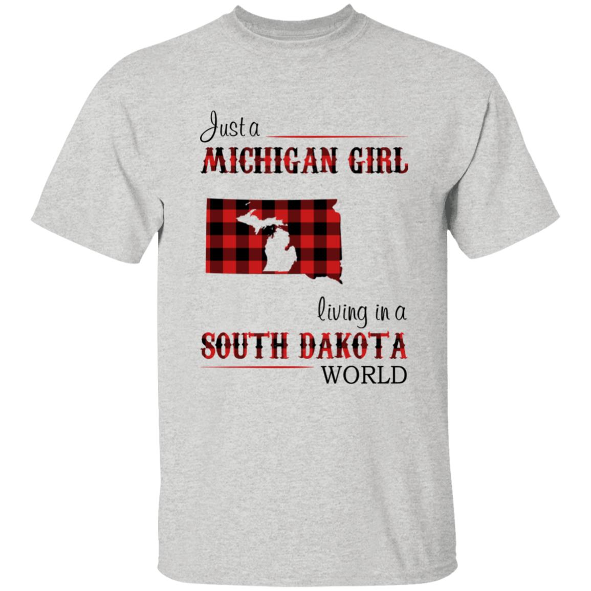 Just A Michigan Girl Living In A South Dakota World T-shirt - T-shirt Born Live Plaid Red Teezalo