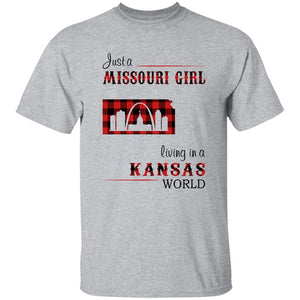 Just A Missouri Girl Living In A Kansas World T-shirt - T-shirt Born Live Plaid Red Teezalo