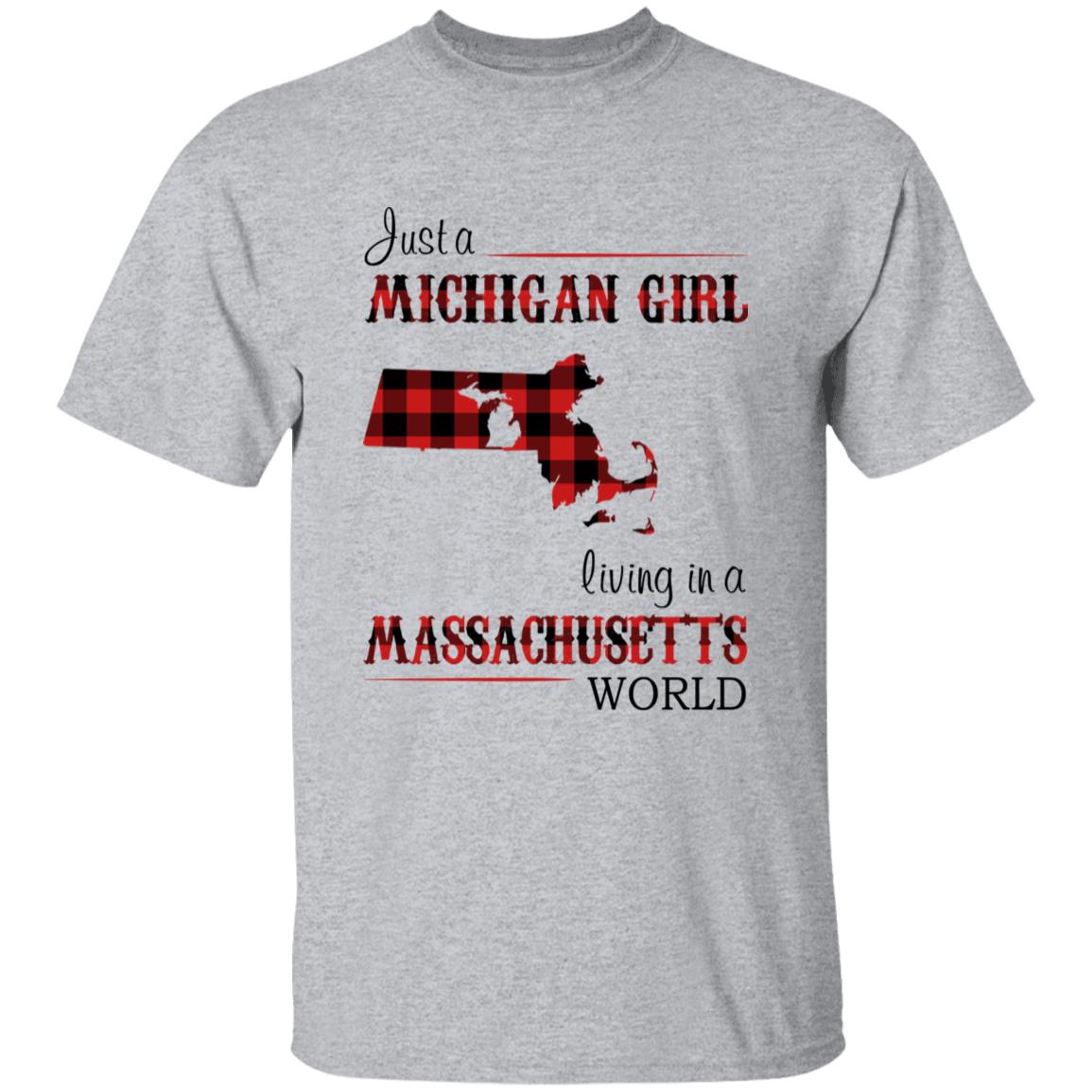 Just A Michigan Girl Living In A Massachusetts World T-shirt - T-shirt Born Live Plaid Red Teezalo