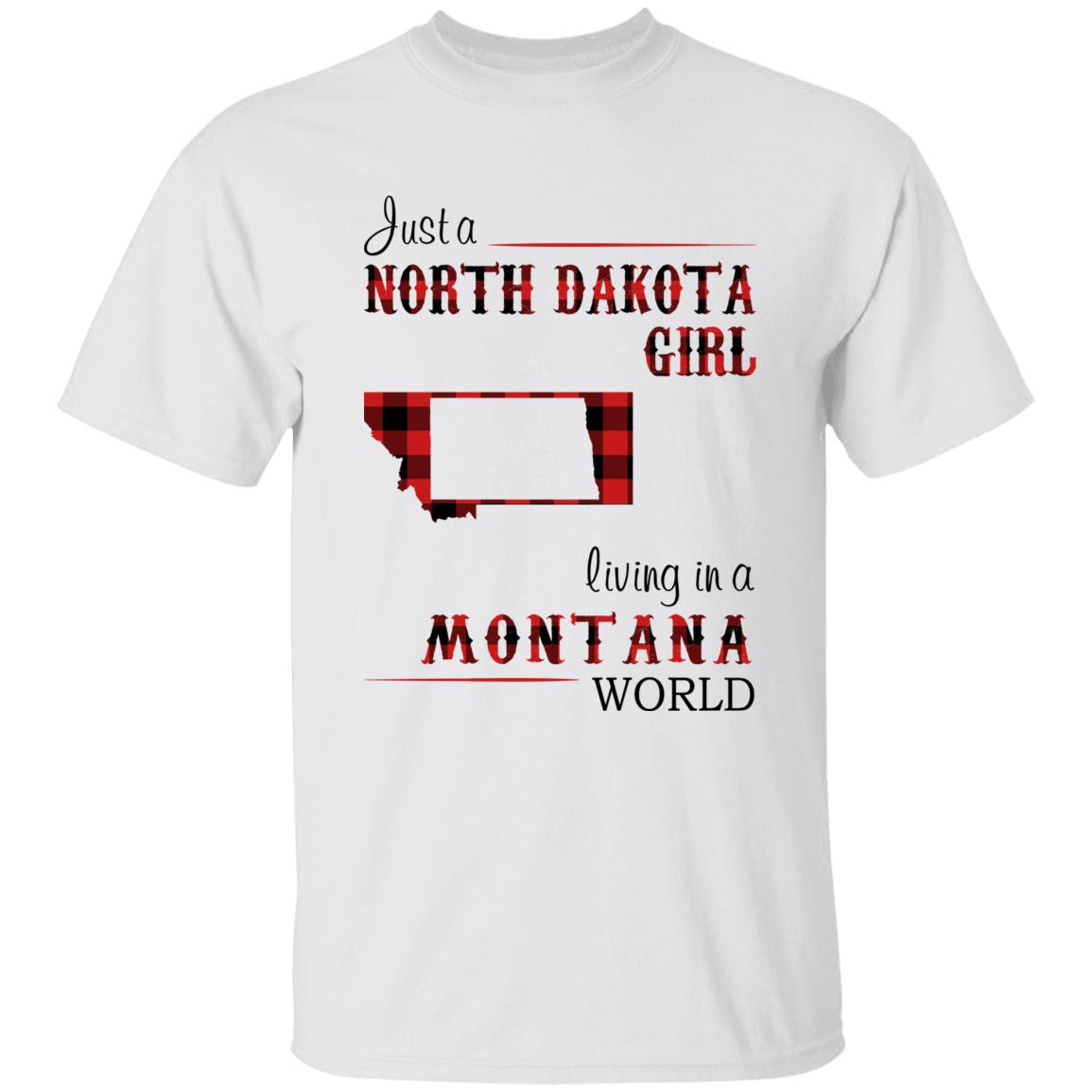 Just A North Dakota Girl Living In A Montana World T-shirt - T-shirt Born Live Plaid Red Teezalo
