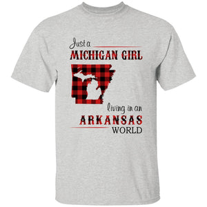 Just A Michigan Girl Living In An Arkansas World T-shirt - T-shirt Born Live Plaid Red Teezalo