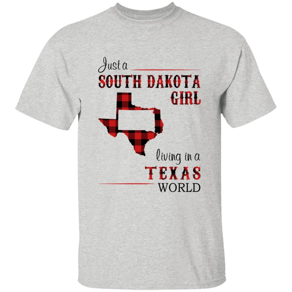 Just A South Dakota Girl Living In A Texas World T-shirt - T-shirt Born Live Plaid Red Teezalo
