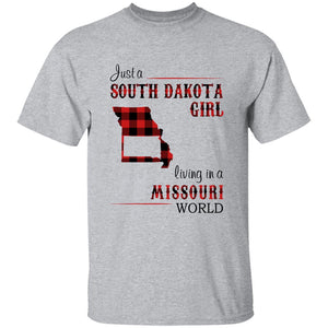 Just A South Dakota Girl Living In A Missouri World T-shirt - T-shirt Born Live Plaid Red Teezalo
