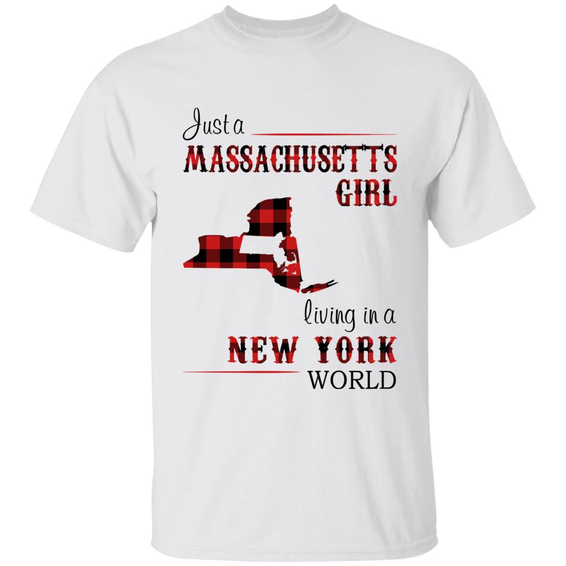 Just A Massachusetts Girl Living In A New York World T-shirt - T-shirt Born Live Plaid Red Teezalo
