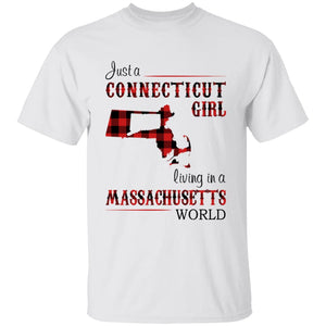 Just A Connecticut Girl Living In A Massachusetts World T-shirt - T-shirt Born Live Plaid Red Teezalo
