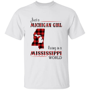 Just A Michigan Girl Living In A Mississippi World T-shirt - T-shirt Born Live Plaid Red Teezalo