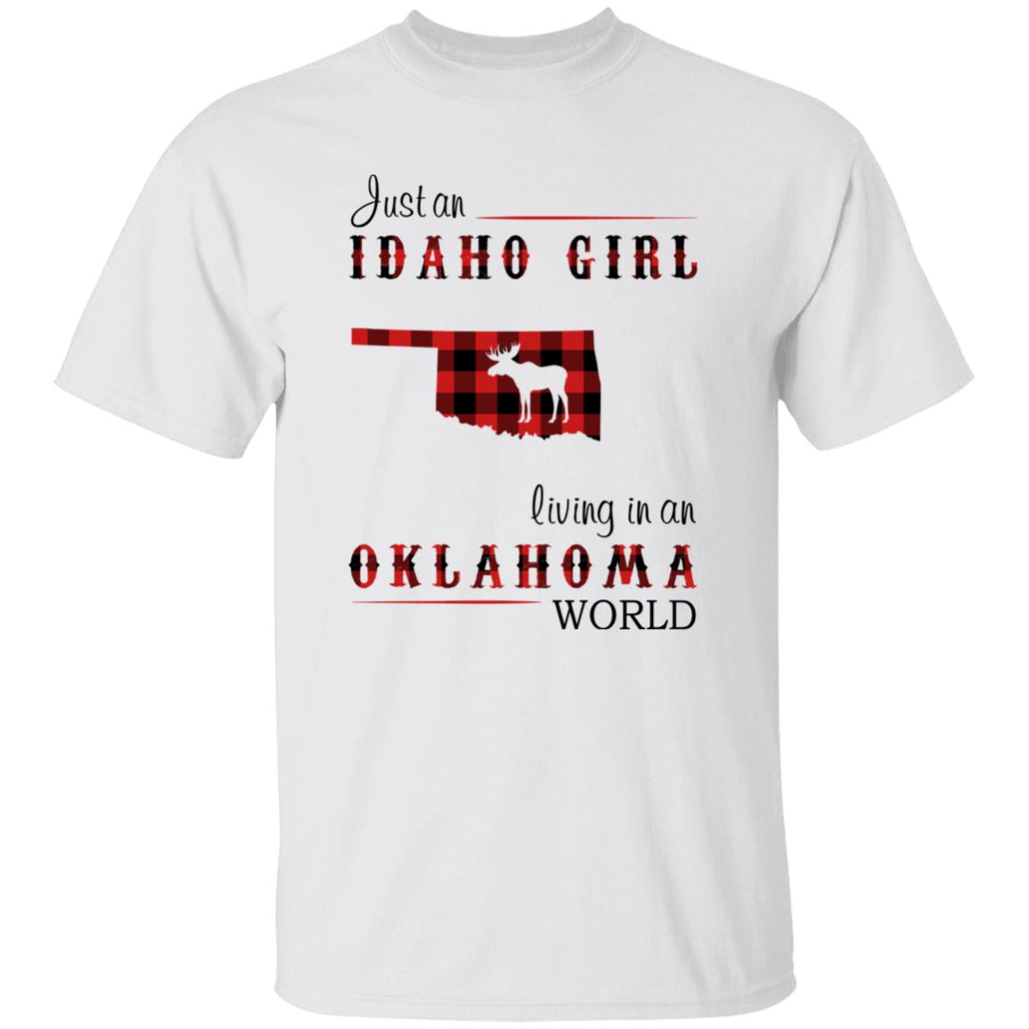 Just An Idaho Girl Living In An Oklahoma World T-shirt - T-shirt Born Live Plaid Red Teezalo