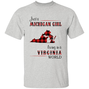 Just A Michigan Girl Living In A Virginia World T-shirt - T-shirt Born Live Plaid Red Teezalo