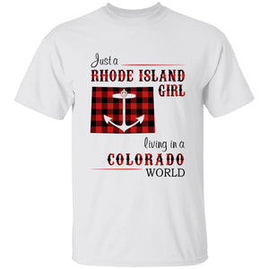Just A Rhode Island Girl Living In A Colorado World T-shirt - T-shirt Born Live Plaid Red Teezalo