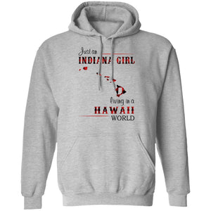 Just An Indiana Girl Living In A Hawaii World T-Shirt - T-shirt Born Live Plaid Red Teezalo