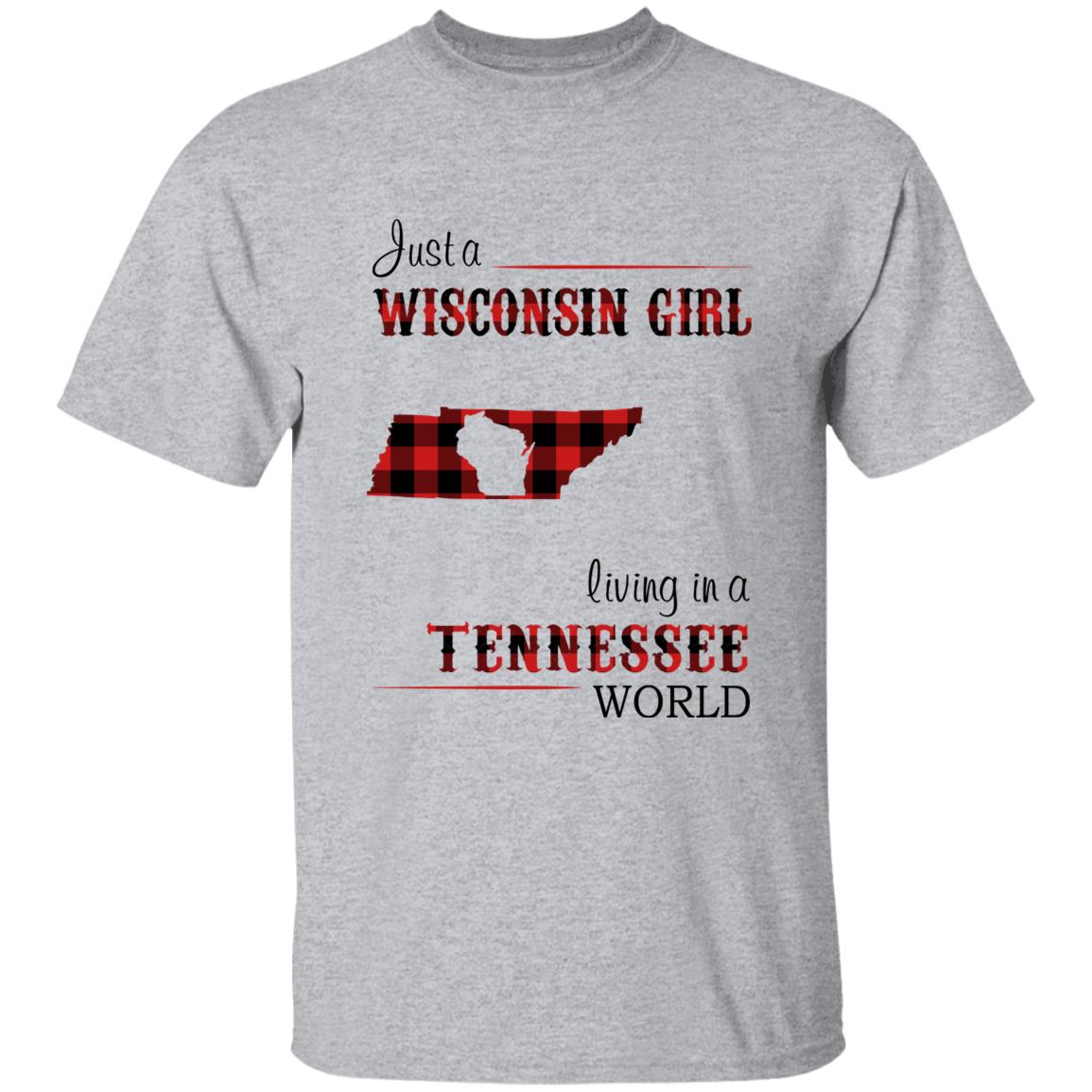 Just A Wisconsin Girl Living In A Tennessee World T-shirt - T-shirt Born Live Plaid Red Teezalo