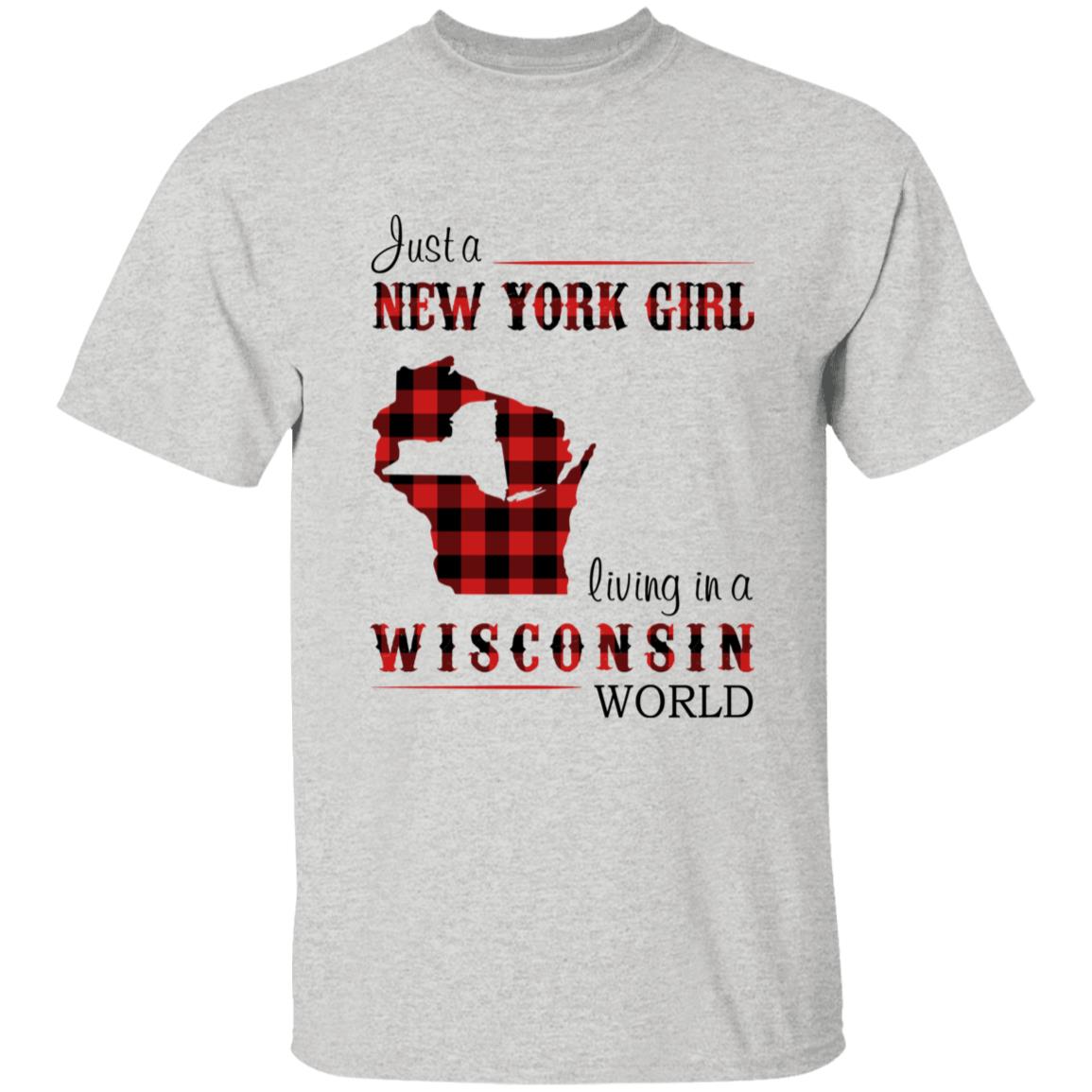 Just A New York Girl Living In A Wisconsin World T-shirt - T-shirt Born Live Plaid Red Teezalo