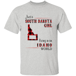 Just A South Dakota Girl Living In An Idaho World T-shirt - T-shirt Born Live Plaid Red Teezalo