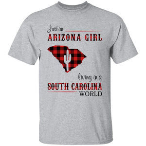 Just An Arizona Girl Living In A South Carolina World T-shirt - T-shirt Born Live Plaid Red Teezalo