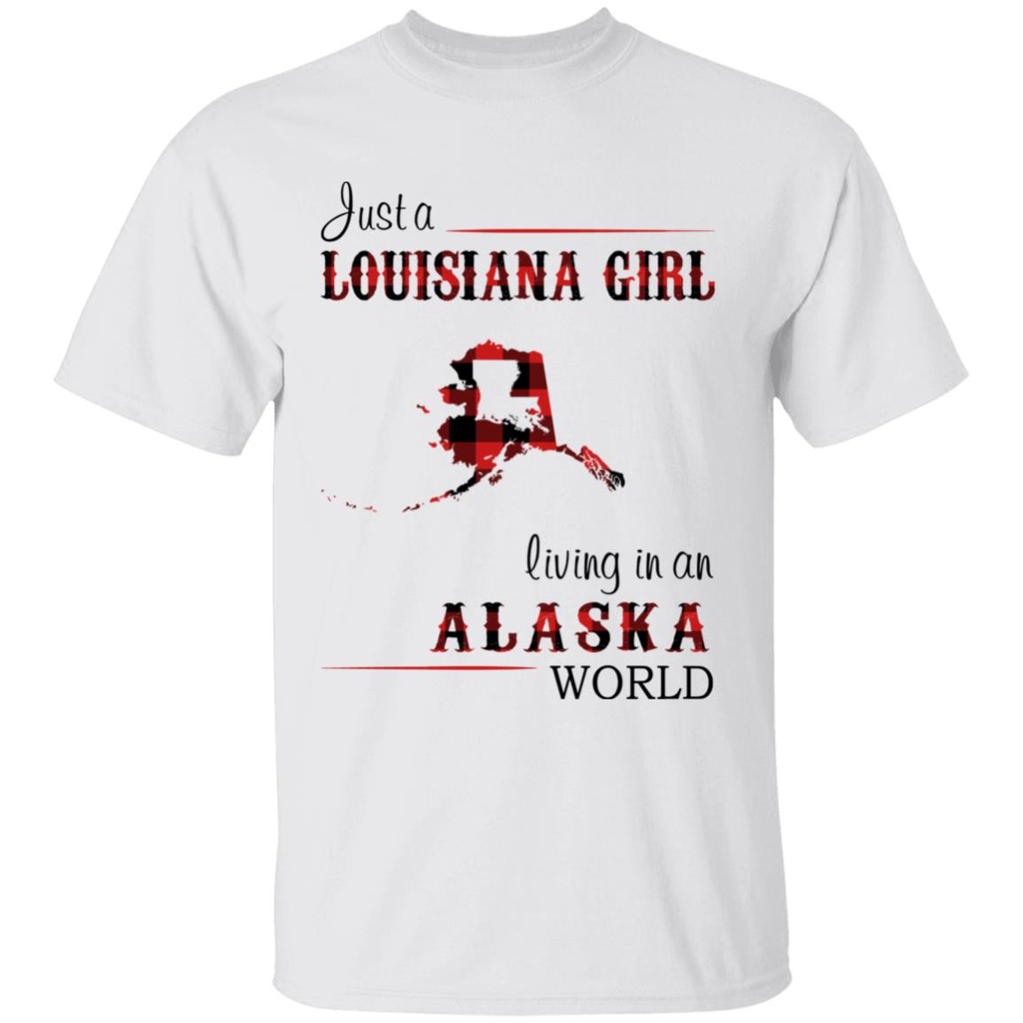 Just A Louisiana Girl Living In An Alaska World T-shirt - T-shirt Born Live Plaid Red Teezalo