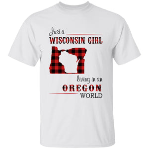 Just A Wisconsin Girl Living In An Oregon World T-shirt - T-shirt Born Live Plaid Red Teezalo