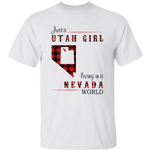 Just A Utah Girl Living In A Nevada World T-shirt - T-shirt Born Live Plaid Red Teezalo