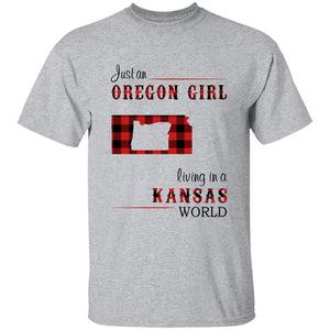 Just An Oregon Girl Living In A Kansas World T-shirt - T-shirt Born Live Plaid Red Teezalo
