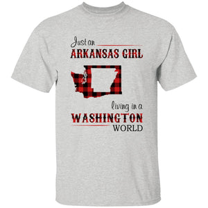Just An Arkansas Girl Living In A Washington World T-shirt - T-shirt Born Live Plaid Red Teezalo