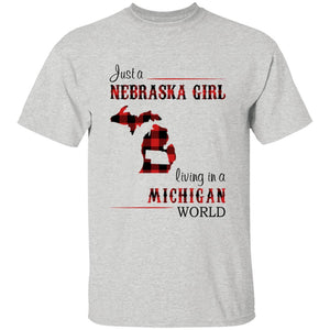 Just A Nebraska Girl Living In A Michigan World T-shirt - T-shirt Born Live Plaid Red Teezalo