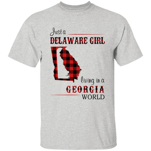 Just A Delaware Girl Living In A Georgia World T-shirt - T-shirt Born Live Plaid Red Teezalo