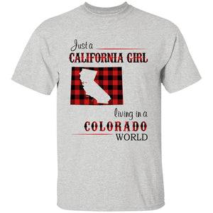 Just A California Girl Living In A Colorado World T-shirt - T-shirt Born Live Plaid Red Teezalo
