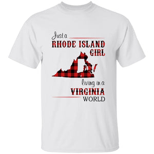 Just A Rhode Island  Girl Living In A Virginia World T-shirt - T-shirt Born Live Plaid Red Teezalo