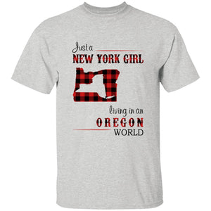 Just A New York Girl Living In An Oregon World T-shirt - T-shirt Born Live Plaid Red Teezalo