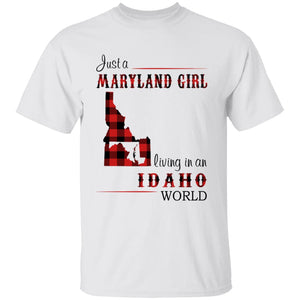 Just A Maryland Girl Living In An Idaho World T-shirt - T-shirt Born Live Plaid Red Teezalo