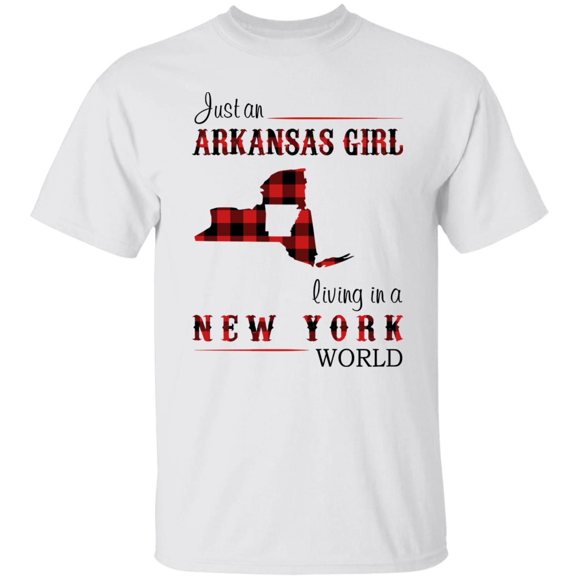 Just An Arkansas Girl Living In A New York World T-shirt - T-shirt Born Live Plaid Red Teezalo