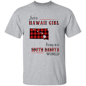 Just A Hawaii Girl Living In A South Dakota World T-shirt - T-shirt Born Live Plaid Red Teezalo