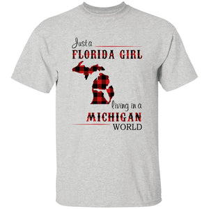 Just Florida Girl Living In A Michigan World T-shirt - T-shirt Born Live Plaid Red Teezalo