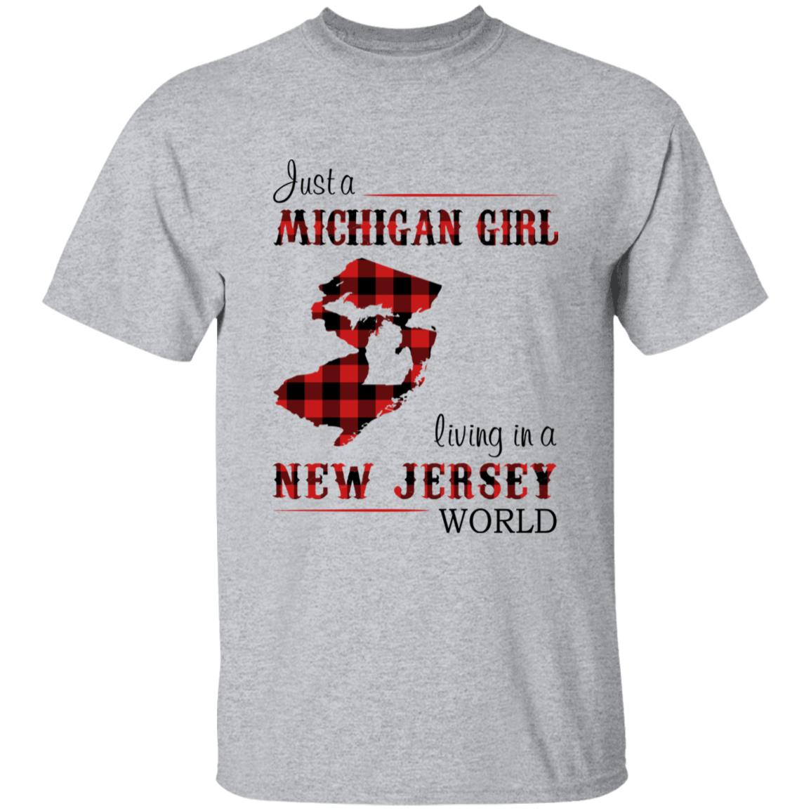 Just A Michigan Girl Living In A New Jersey World T-shirt - T-shirt Born Live Plaid Red Teezalo