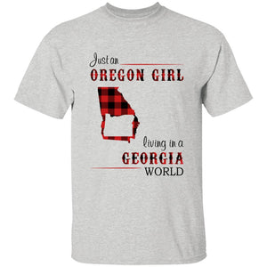 Just An Oregon Girl Living In A Georgia World T-shirt - T-shirt Born Live Plaid Red Teezalo
