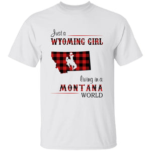 Just A Wyoming Girl Living In A Montana World T-shirt - T-shirt Born Live Plaid Red Teezalo