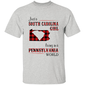 Just A South Carolina Girl Living In A Pennsylvania World T-shirt - T-shirt Born Live Plaid Red Teezalo