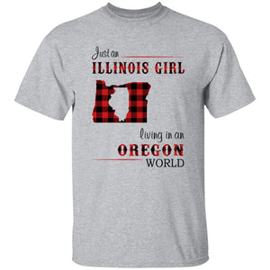 Just An Illinois Girl Living In An Oregon World T-shirt - T-shirt Born Live Plaid Red Teezalo
