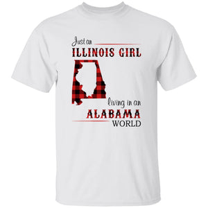 Just An Illinois Girl Living In An Alabama World T-shirt - T-shirt Born Live Plaid Red Teezalo