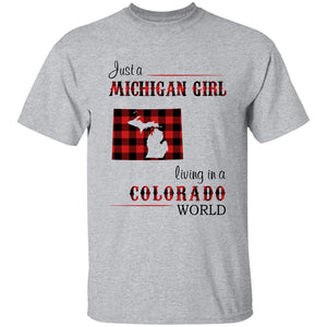 Just A Michigan Girl Living In A Colorado World T-shirt - T-shirt Born Live Plaid Red Teezalo