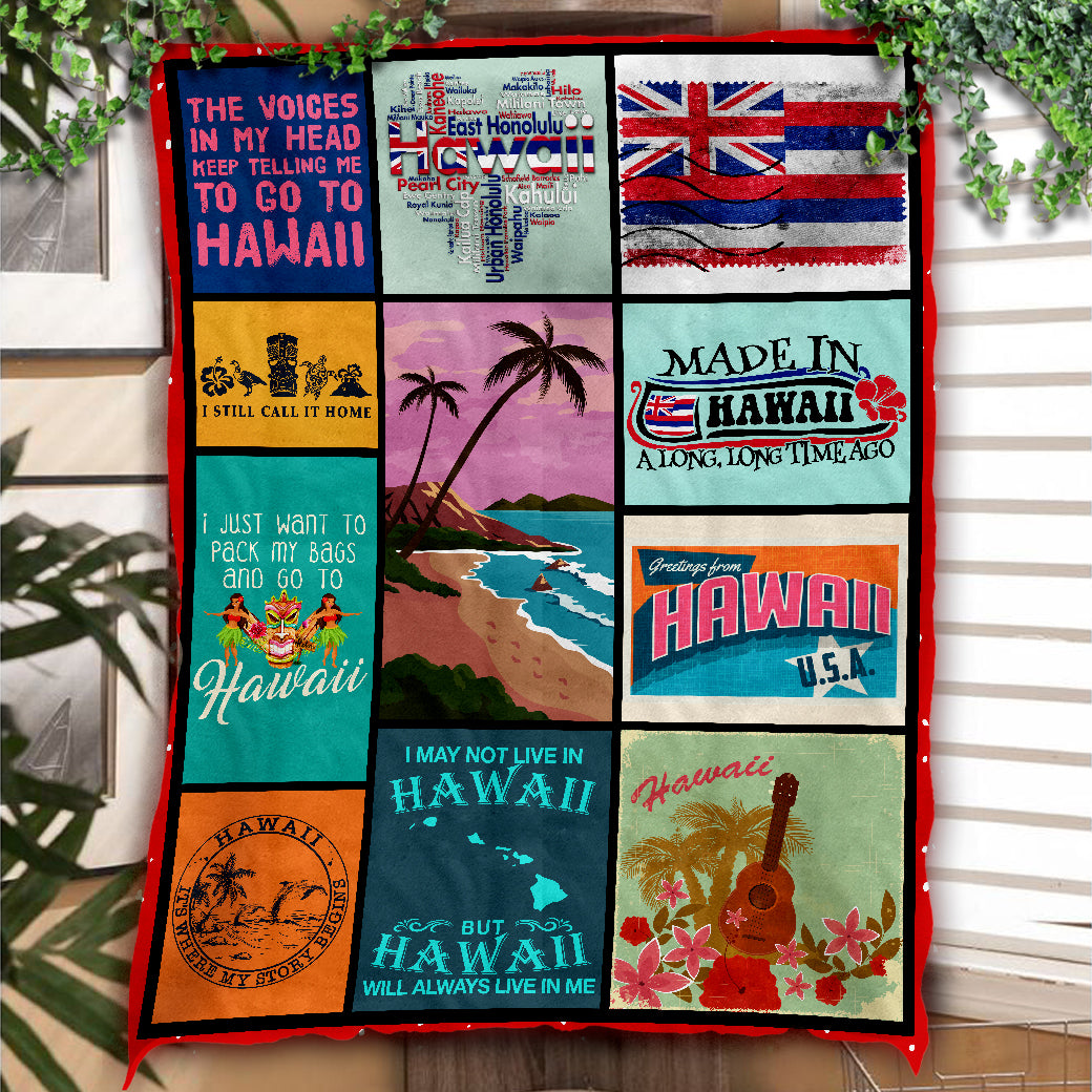 Hawaii Fleece Blanket With Flag And Sayings - Fleece Blanket Born Teezalo