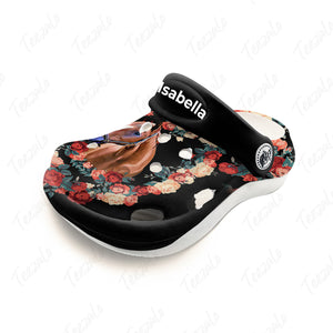 Horse Personalized Kid's Clogs Shoes With Floral Pattern